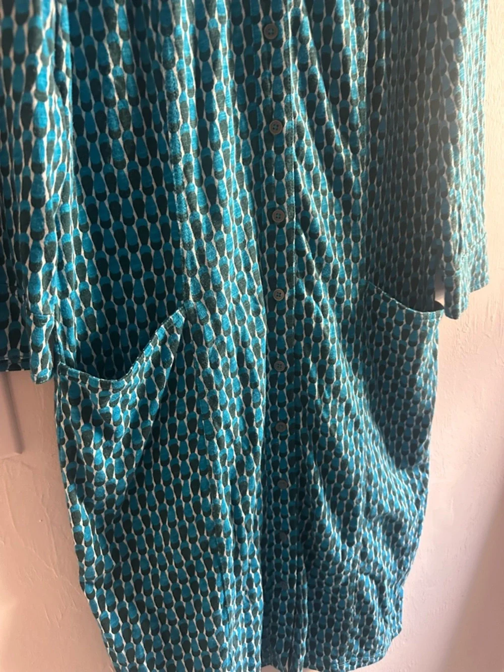 Boden Button Down Print Dress in Blue Teal Sz 10 - Picture 6 of 7